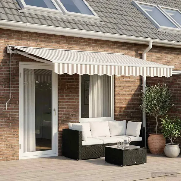 Auvent rétractable manuel Gris clair et blanc 4 × 3 m
