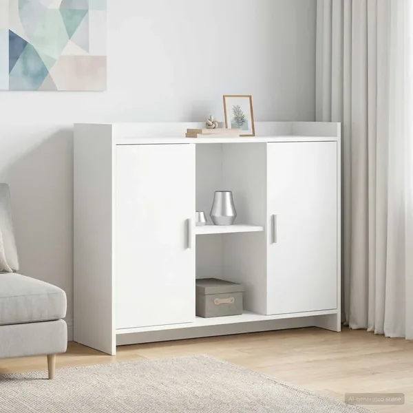 Buffet Blanc 98,5 x 33 x 80 cm Bois d'ingénierie