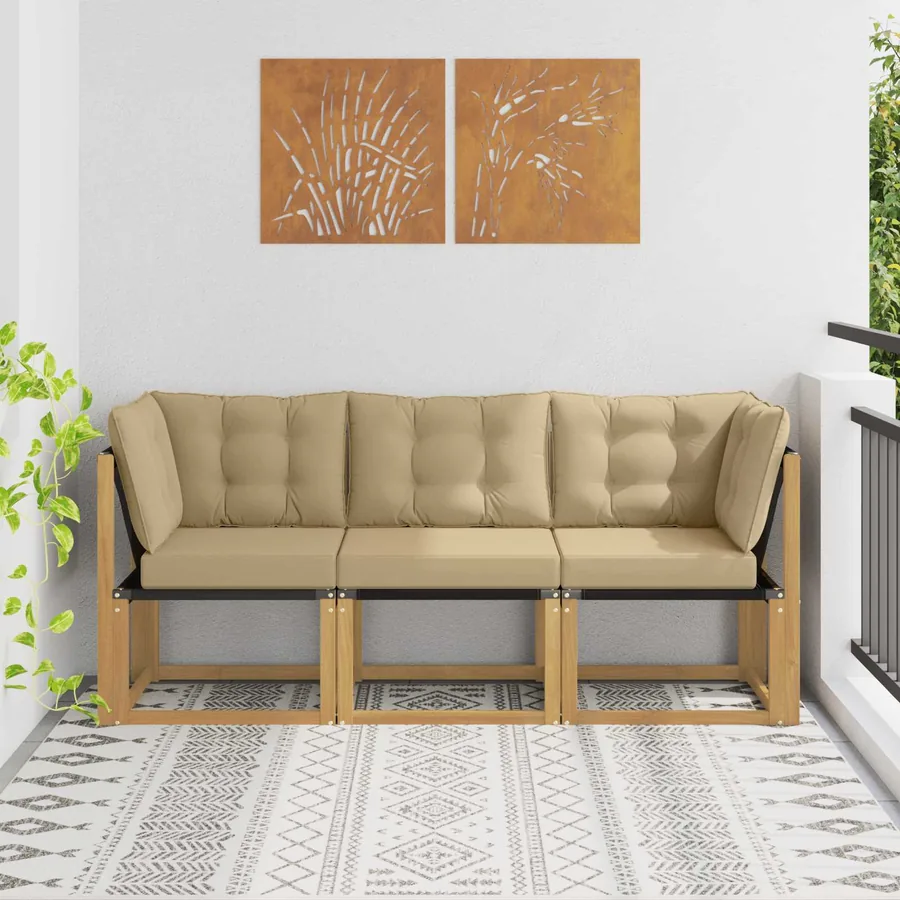 Canapé d’extérieur milieu et coin avec coussin 3 Pièce Blanc
