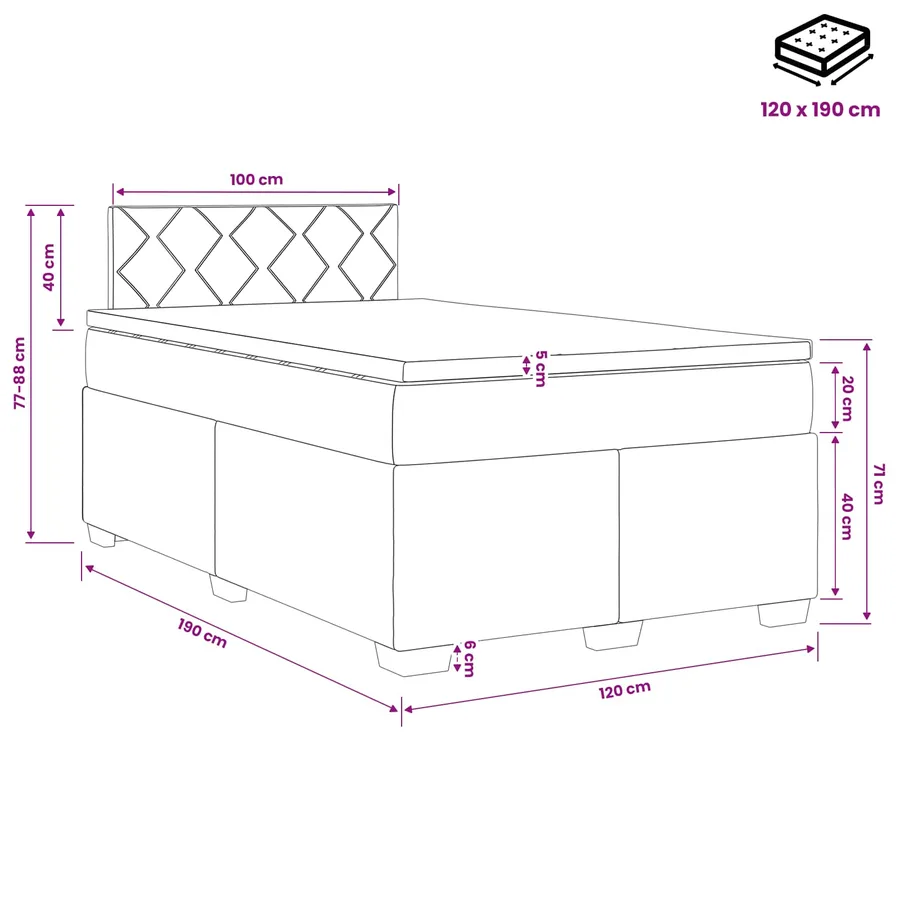 Lit boxspring avec matelas Bleu 120 x 190 cm Tissu - 10