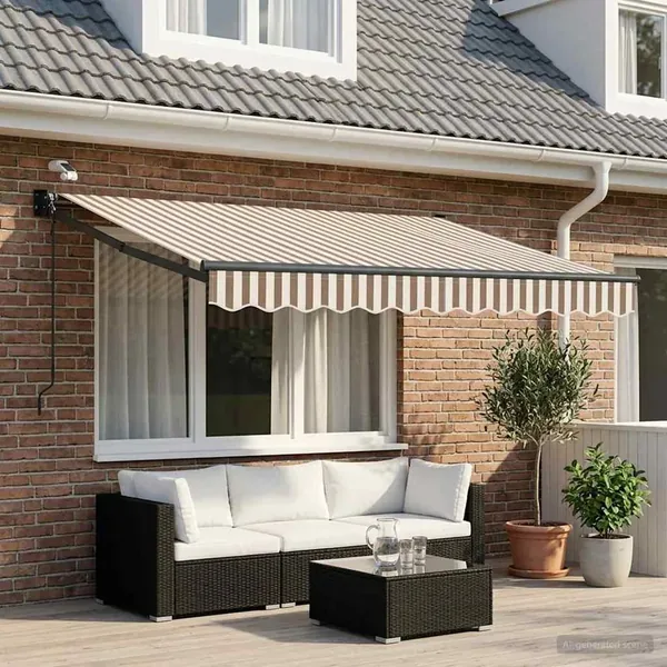 Auvent rétractable électrique Gris clair et blanc