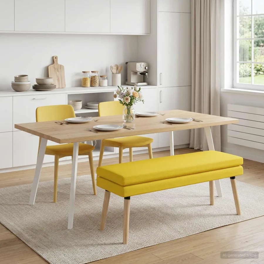 Banc à double couche Jaune clair 110 x 40 x 47 cm Tissu - 3