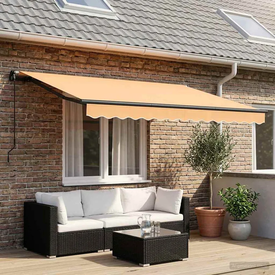 Auvent rétractable Sable 350 x 250 cm Polyester et Aluminium