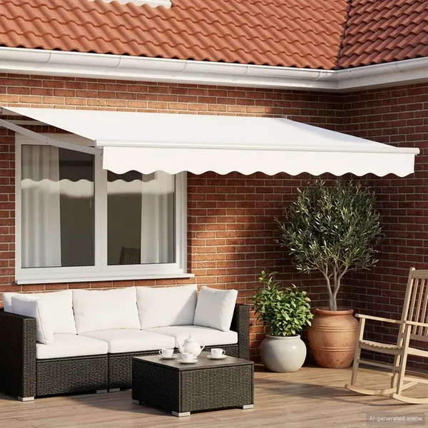 Auvent rétractable Blanc 3,5 x 2 m 100% Polyester et Aluminium