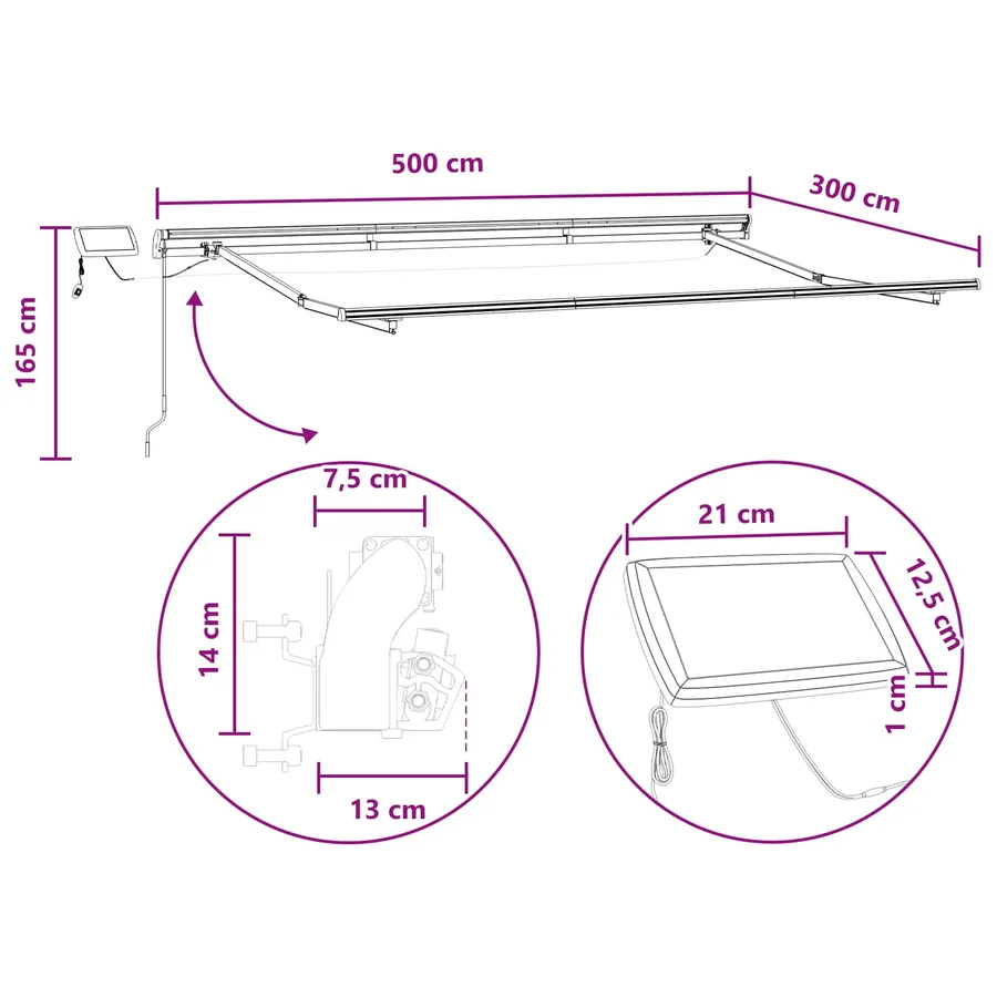 Auvent rétractable Gris clair et blanc 500 × 300 cm - 8