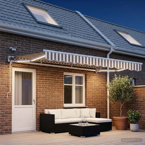 Auvent rétractable électrique Gris clair et blanc 5 x 3 m