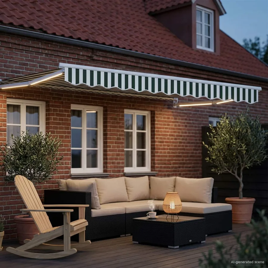 Store rétractable manuel avec LEDs Vert et blanc 3,5 x 2 m - 3