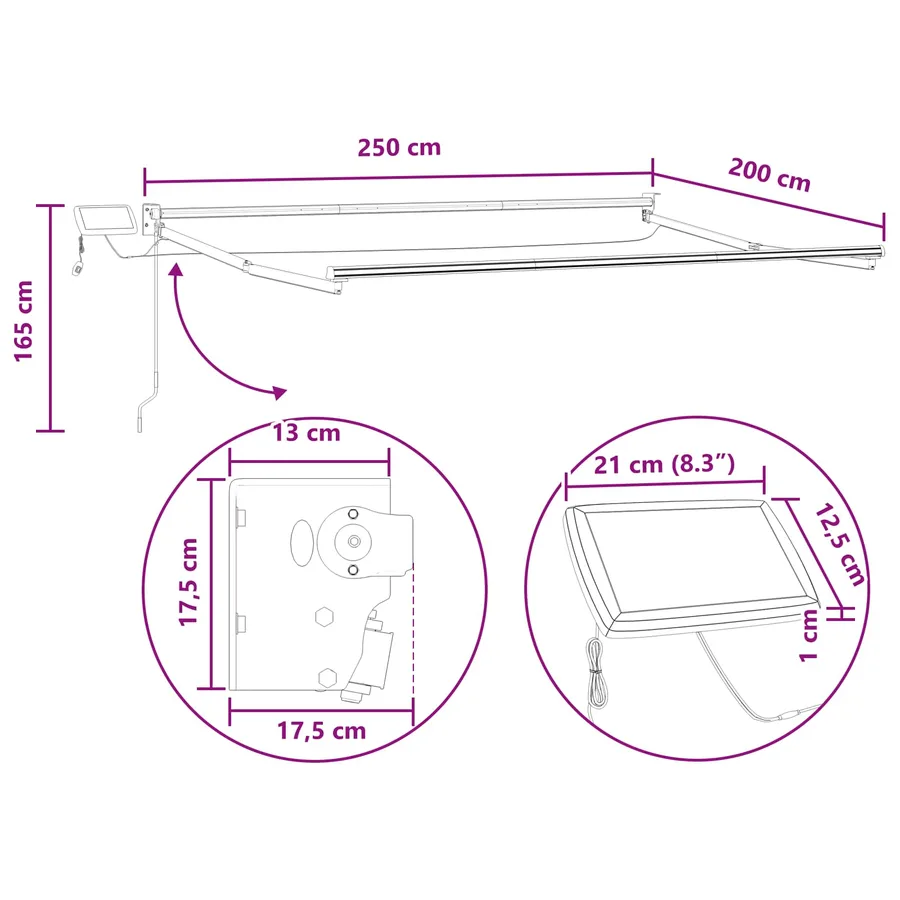Store rétractable manuel avec LEDs Sable - 10