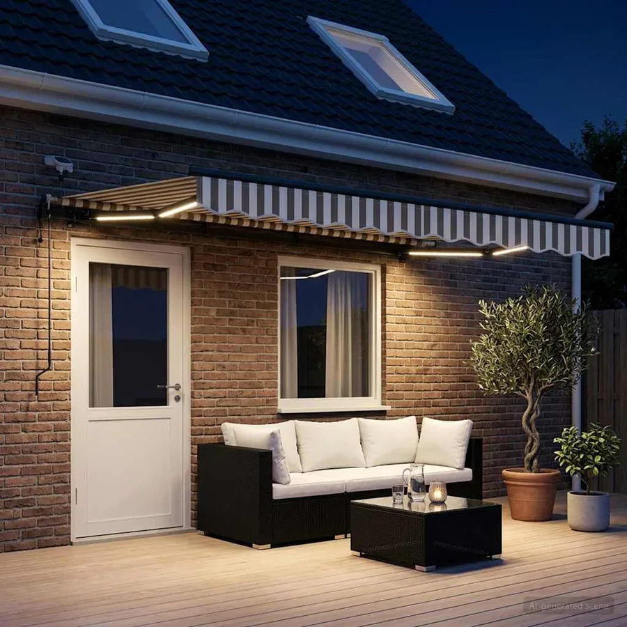 Auvent rétractable Gris clair et blanc 600 × 350 cm Polyester - 3