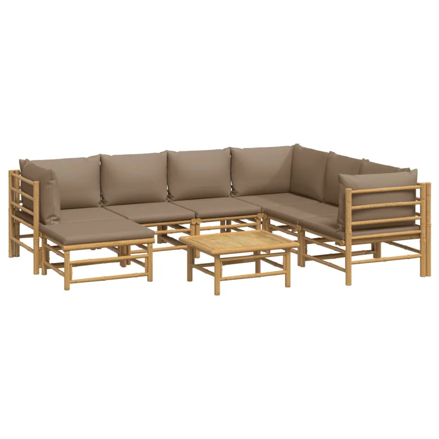 Salon de jardin 8 pcs avec coussins taupe bambou - 3