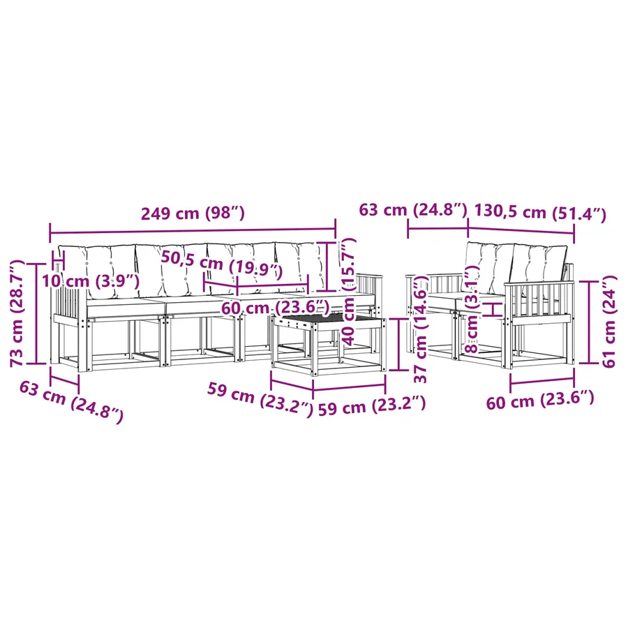 Ensemble de canapés d'extérieur 7 pcs Blanc et noir - 8