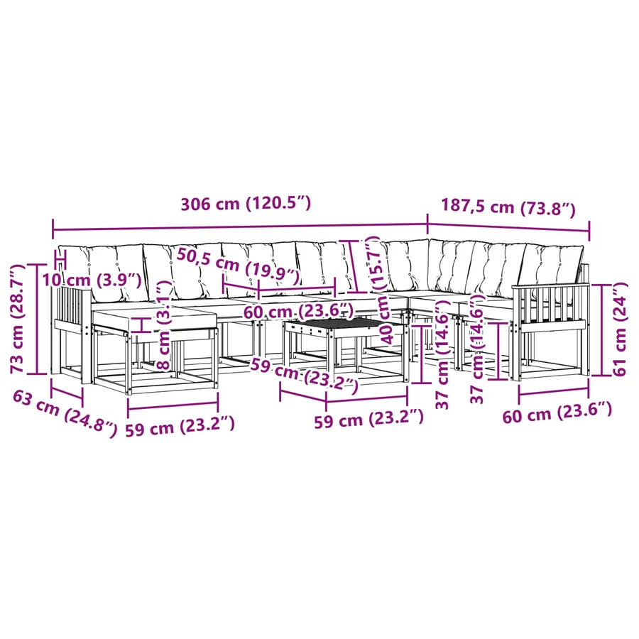 Ensemble de canapés d'extérieur 9 pcs Blanc et noir - 11
