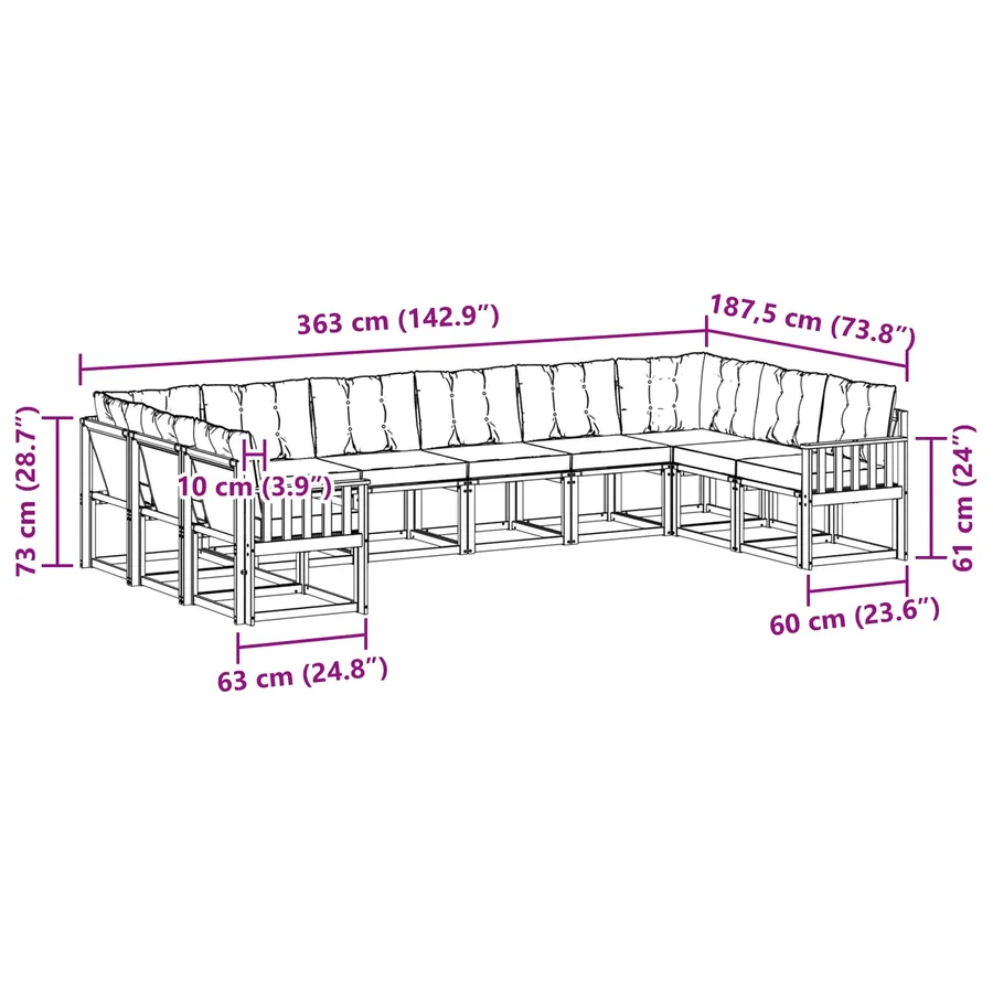 Ensemble de canapés d'extérieur 10 pcs Blanc et gris clair - 9