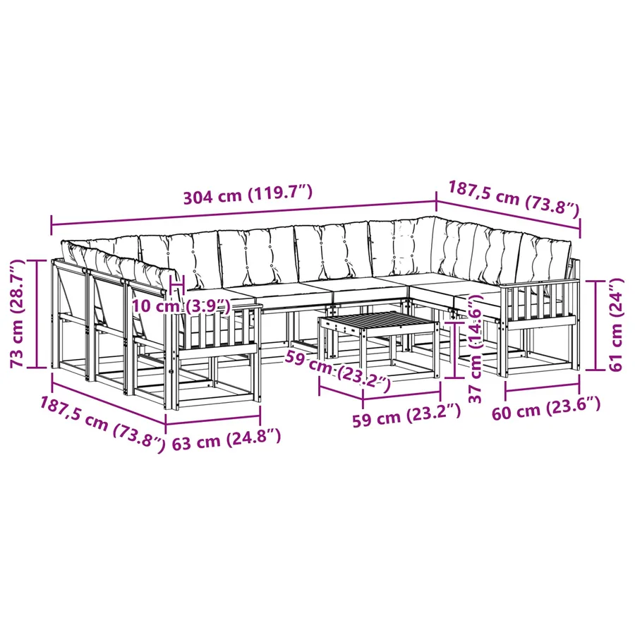 Ensemble de canapés d'extérieur 10 pcs Blanc et noir - 8