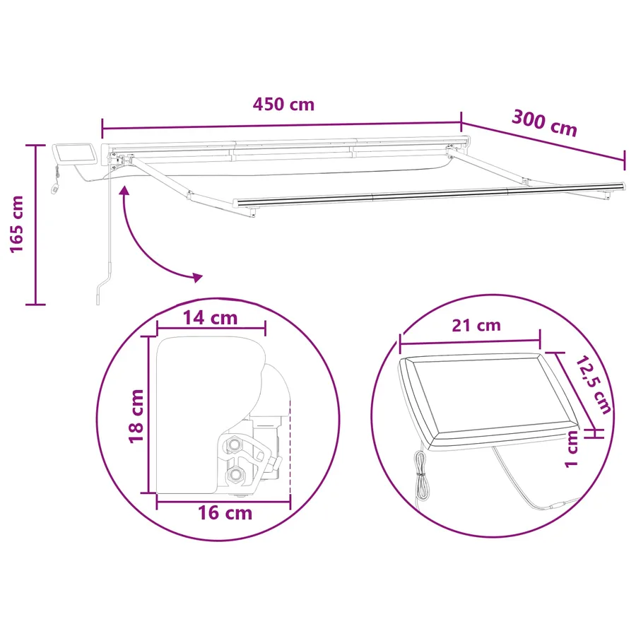 Cadre de store manuel avec LEDs Sable 4,5 × 3 m - 8