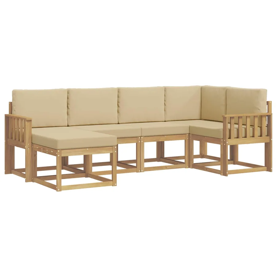 Ensemble de canapés d'extérieur 6 pcs Blanc et Beige Polyester - 2