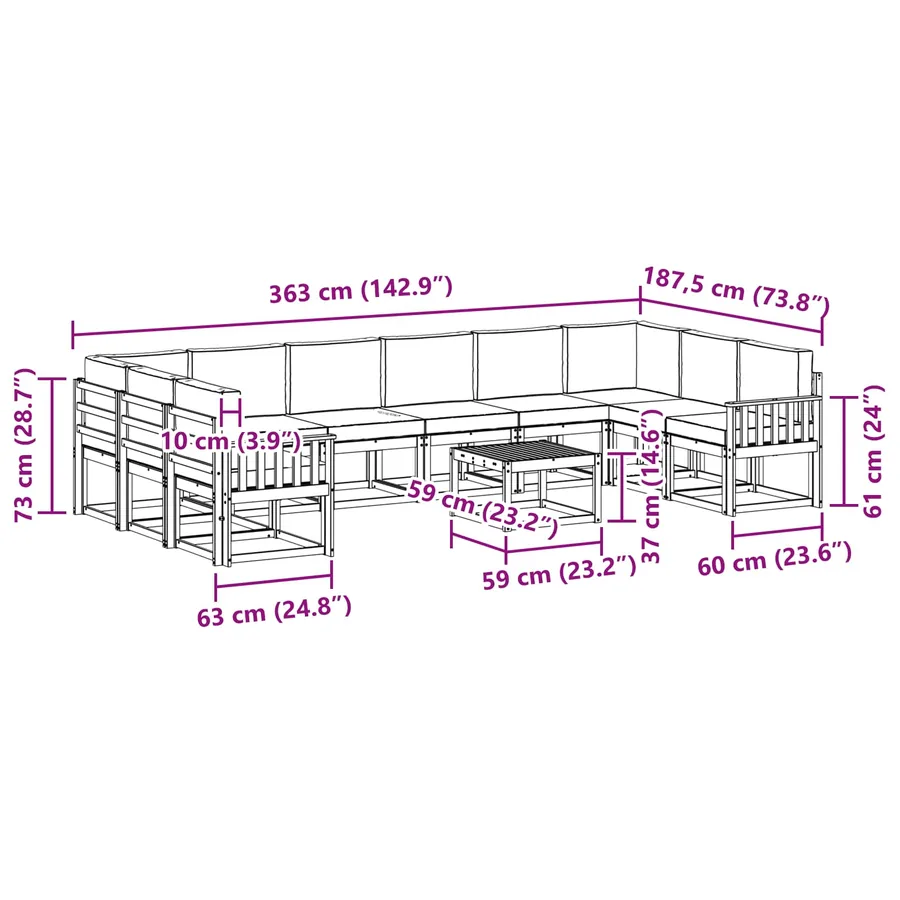 Ensemble de canapés d'extérieur 11 pcs Blanc et anthracite - 8