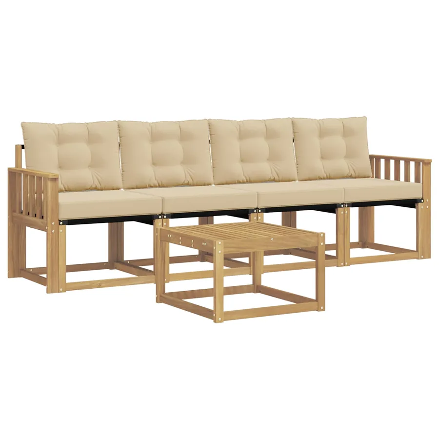 Ensemble de canapés d'extérieur 5 pcs Blanc et Beige - 2