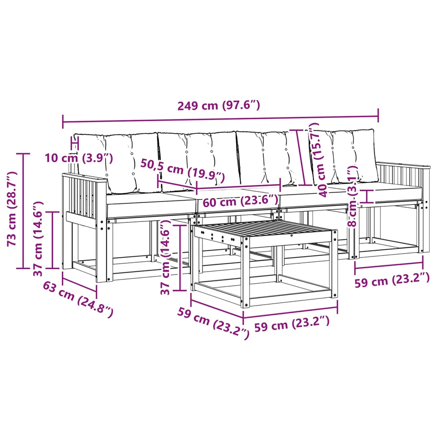 Ensemble de canapés d'extérieur 5 pcs Blanc et Beige - 7