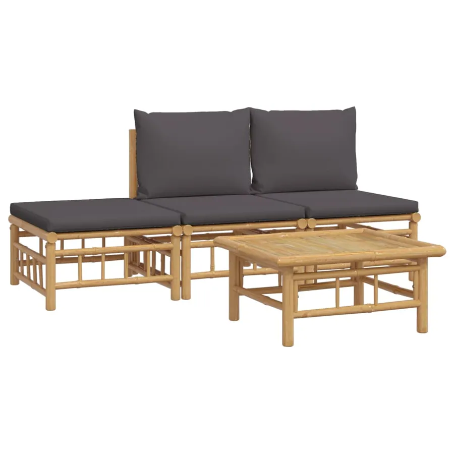 Salon de jardin 4 pcs avec coussins gris foncé bambou - 3