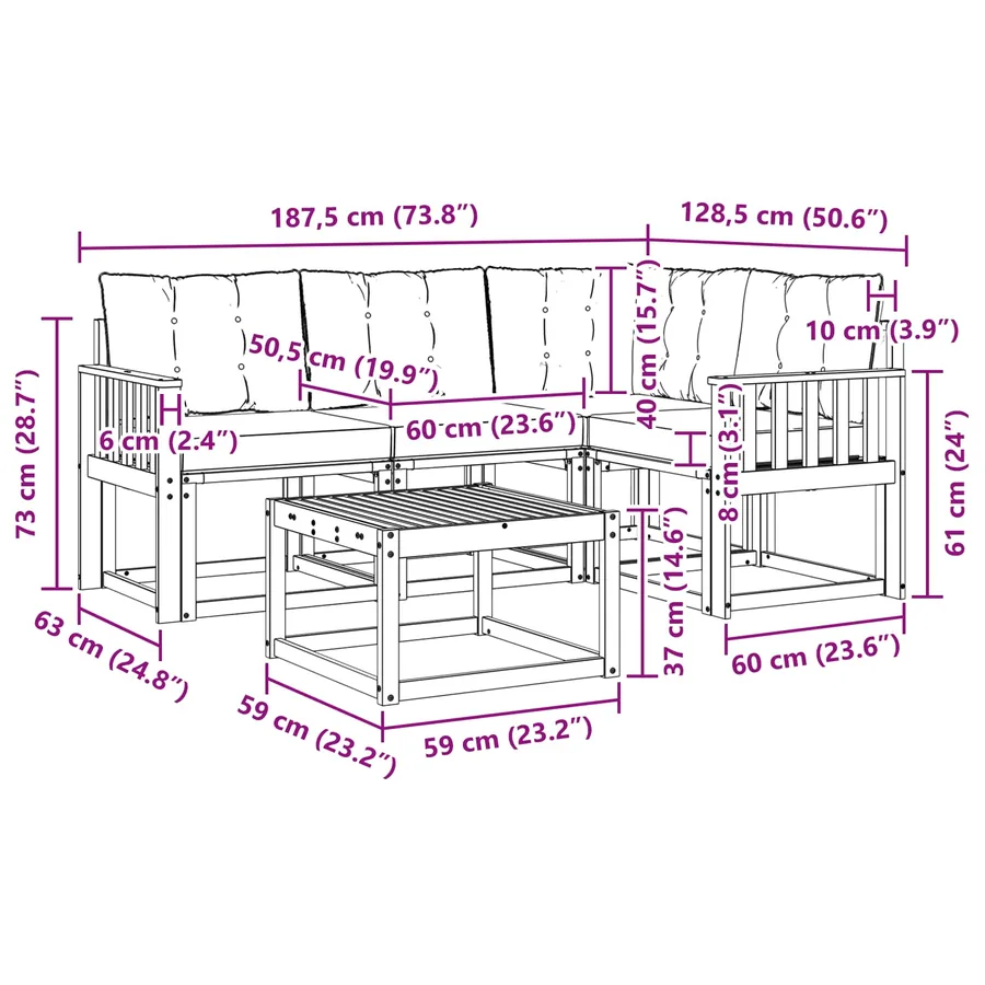 Ensemble de canapés d'extérieur 5 pcs Blanc et gris clair - 9