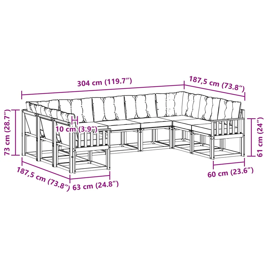 Ensemble de canapés d'extérieur 9 pcs Blanc et crème - 9