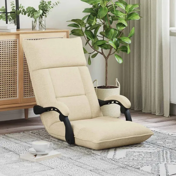 Fauteuil de sol ajustable Crème Tissu