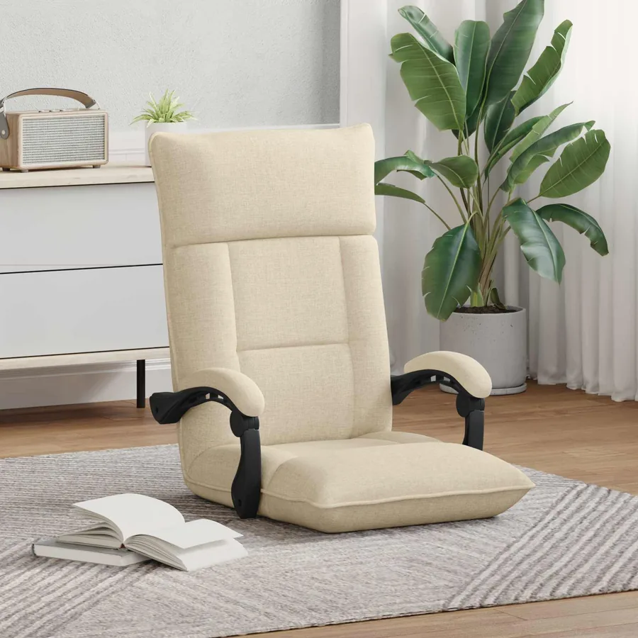 Fauteuil de sol ajustable Crème Tissu - 3
