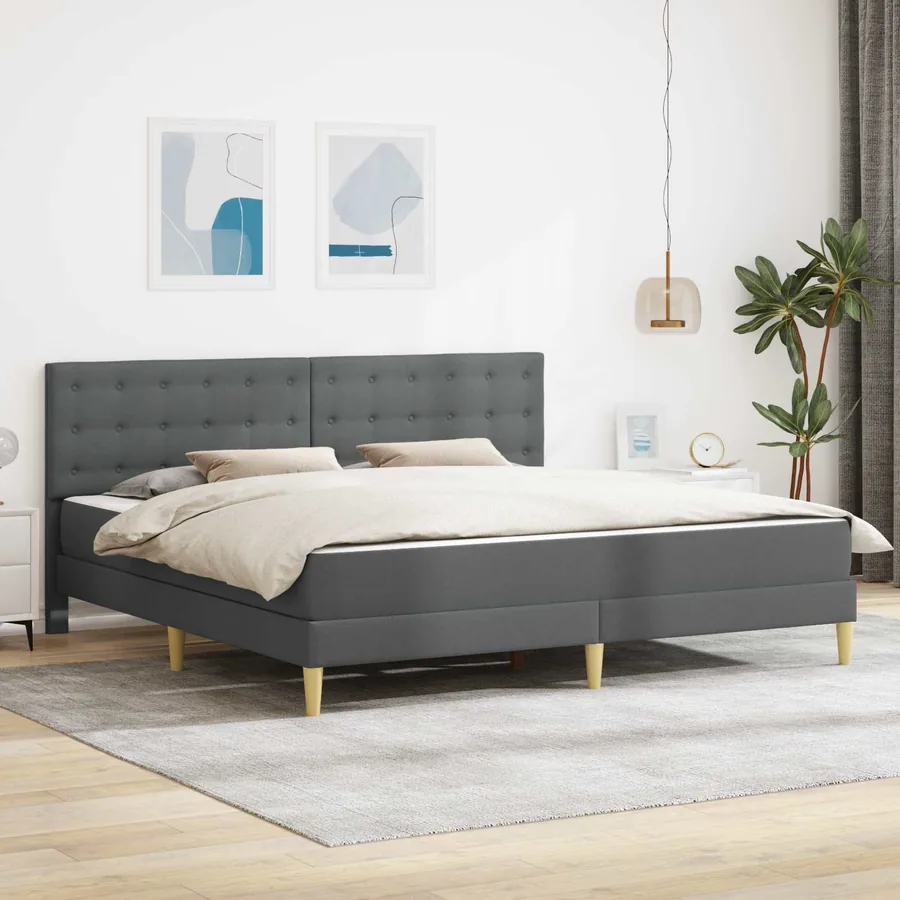 Cadre de lit avec matelas Gris foncé tissu