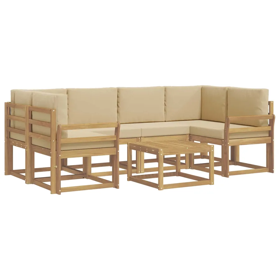 Ensemble de canapés d'extérieur 7 pcs Blanc et Beige - 2