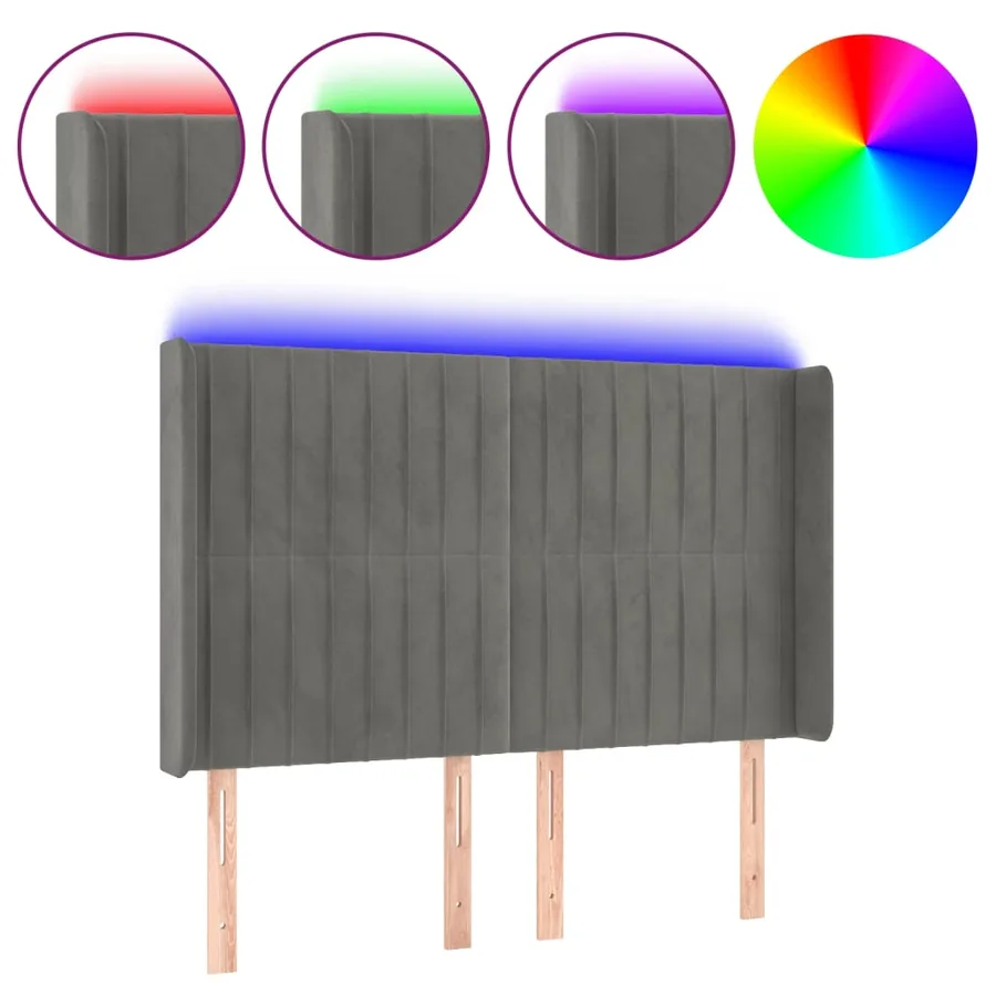 Tête de lit à LED Gris clair 147x16x118/128 cm Velours - 2