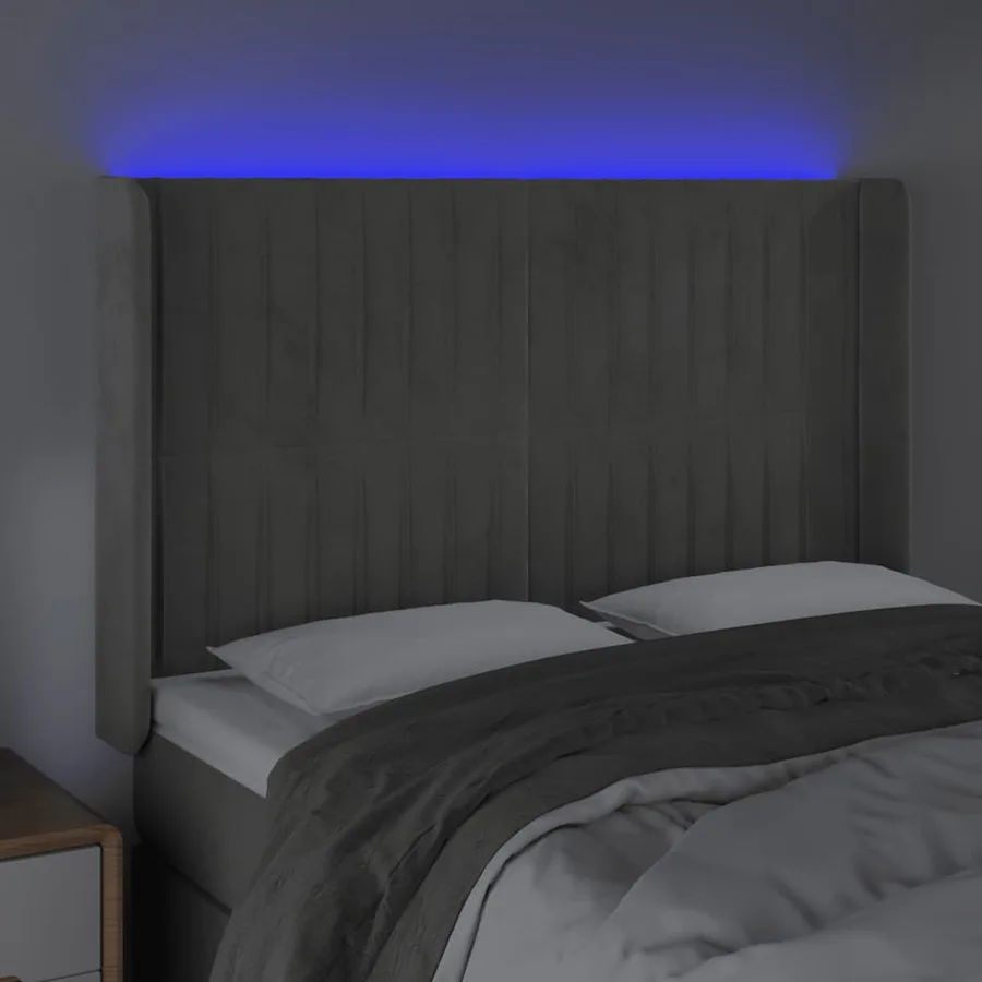 Tête de lit à LED Gris clair 147x16x118/128 cm Velours - 4