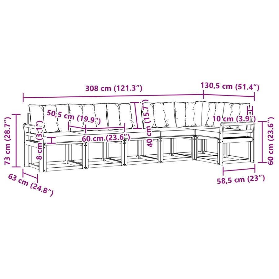 Ensemble de canapés d'extérieur 6 pcs Blanc et noir - 9