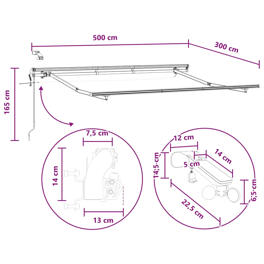 Auvent rétractable Sable 500 × 300 cm Polyester - 12