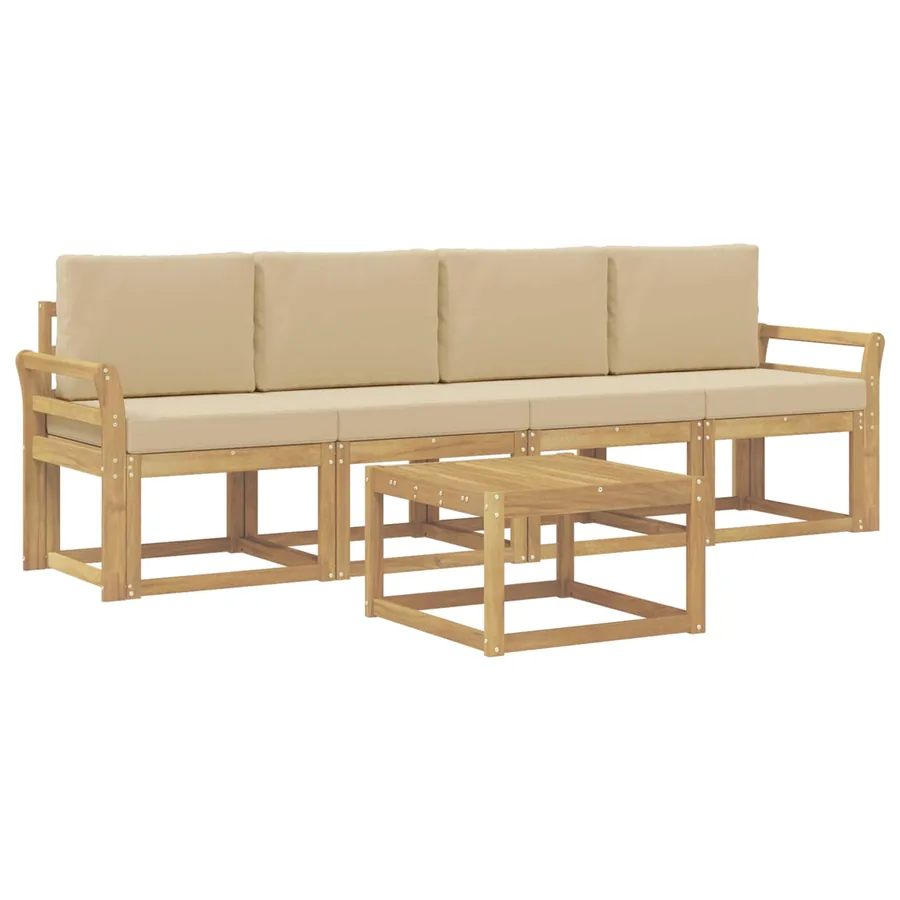 Ensemble de canapés d'extérieur 5 pcs Blanc et Beige - 2