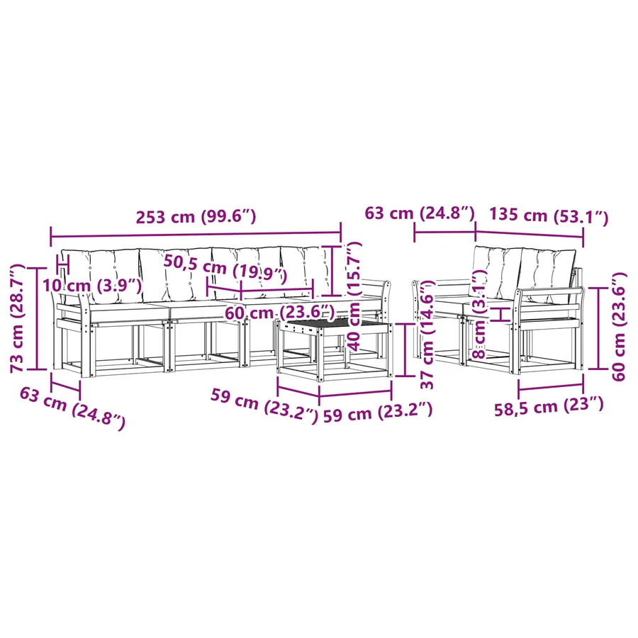 Ensemble de canapés d'extérieur 7 pcs Blanc et crème - 8