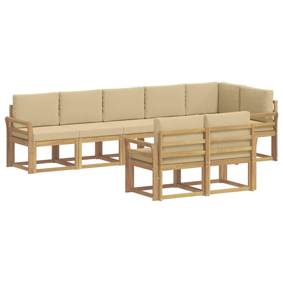 Ensemble de canapés d'extérieur 8 pcs Blanc et Beige Polyester - 2