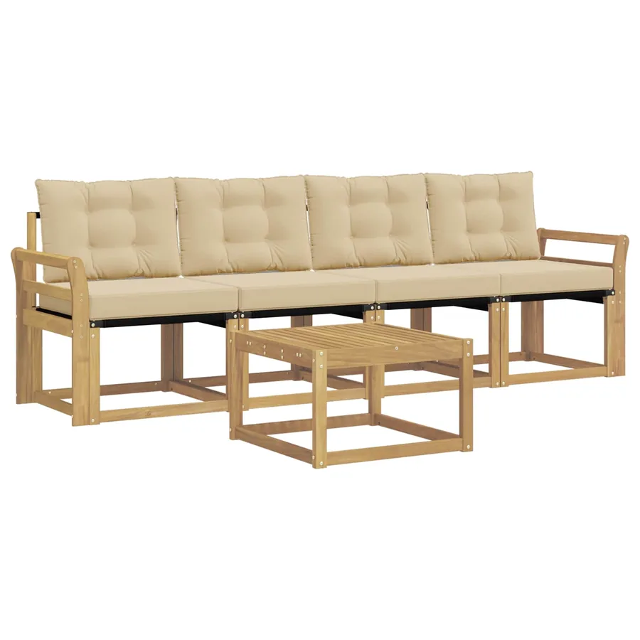 Ensemble de canapés d'extérieur 5 pcs Blanc et Beige - 2