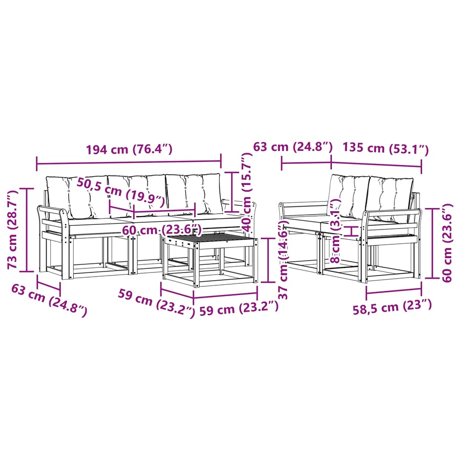 Ensemble de canapés d'extérieur 6 pcs Blanc et Beige - 8