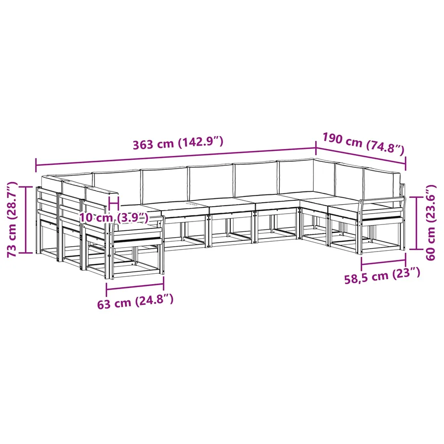 Ensemble de canapés d'extérieur 10 pcs Blanc et anthracite - 8