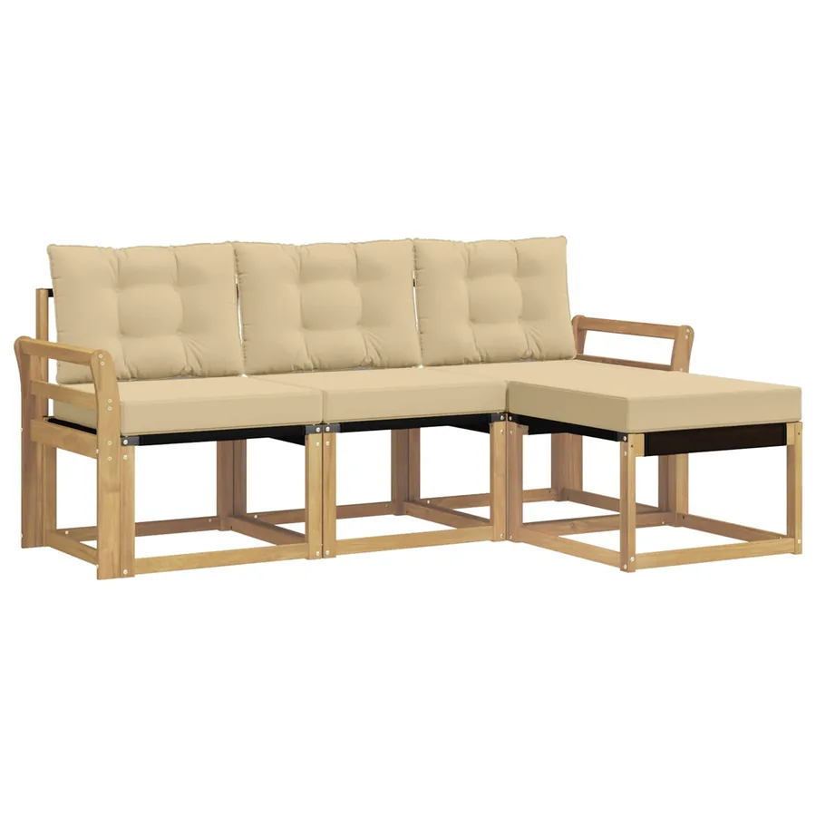 Ensemble de canapés d'extérieur 4 pcs Blanc et Beige - 2