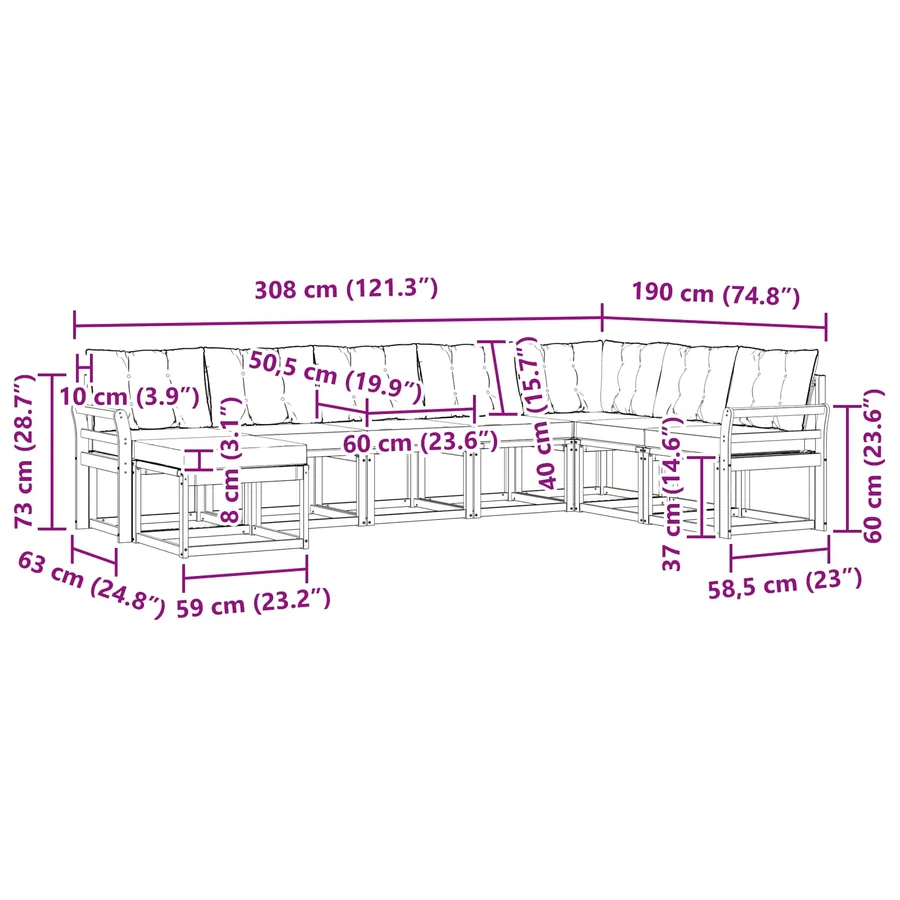 Ensemble de canapés d'extérieur 8 pcs Blanc et gris clair - 10