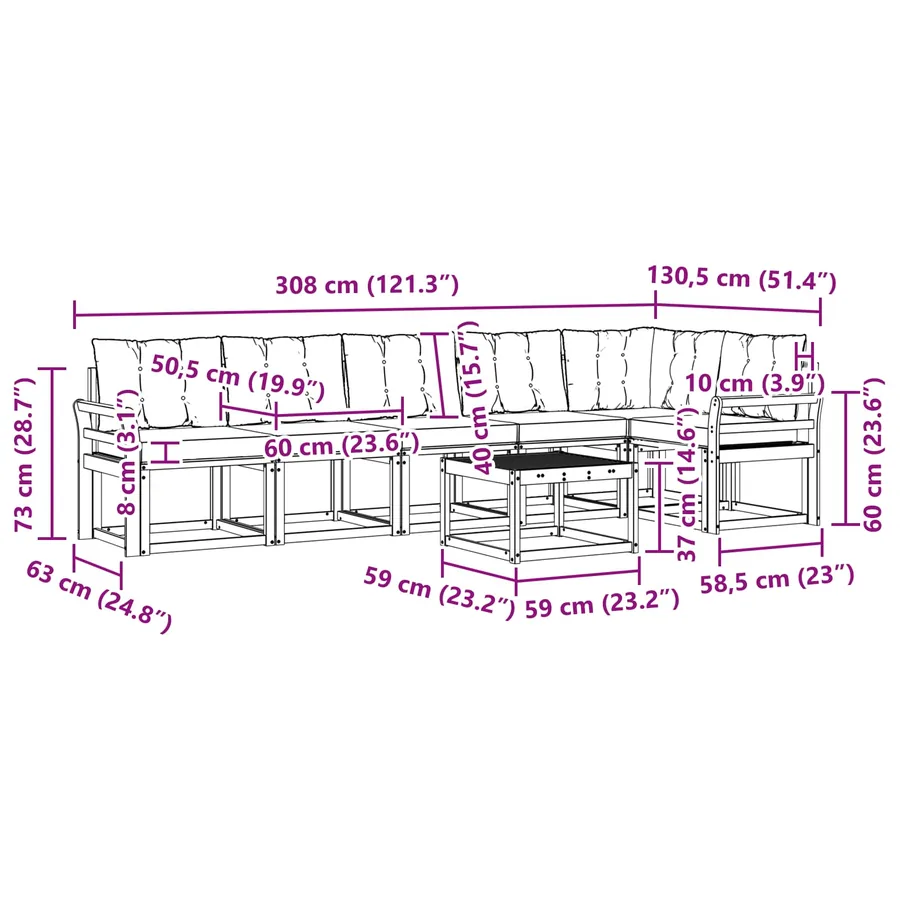 Ensemble de canapés d'extérieur 7 pcs Blanc et Beige - 8