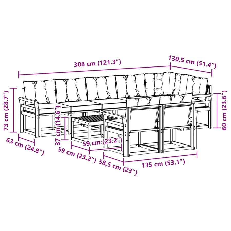 Ensemble de canapés d'extérieur 9 pcs Blanc et crème - 10