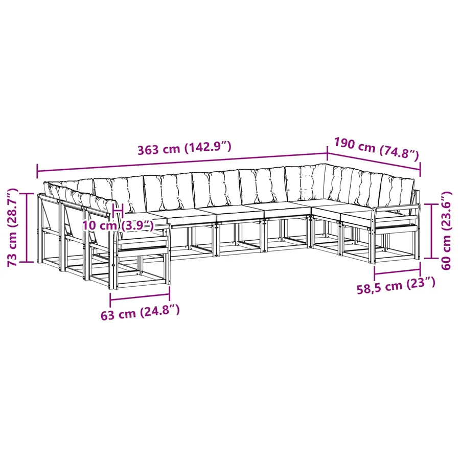 Ensemble de canapés d'extérieur 10 pcs Blanc et Beige - 9