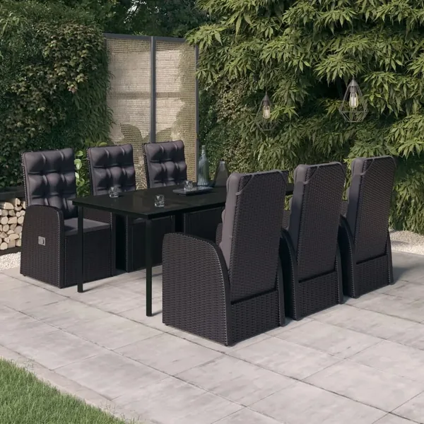 Ensemble à manger de jardin avec coussins 7 pcs Noir