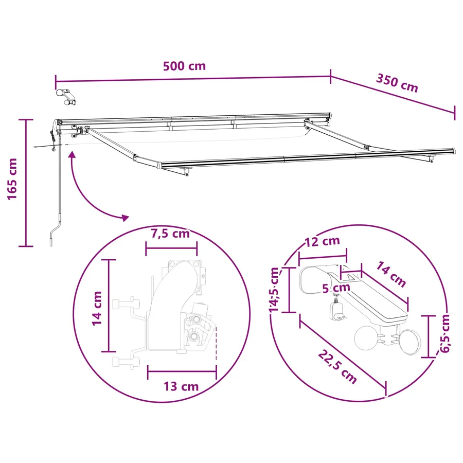 Auvent rétractable Sable 500 × 350 cm Polyester - 12
