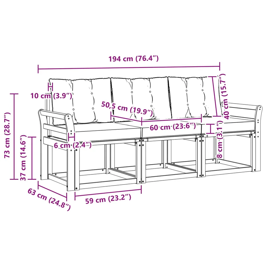 Ensemble de canapés d'extérieur 3 pcs Blanc et crème - 6