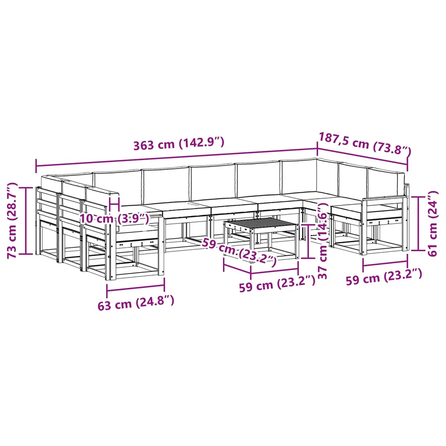 Ensemble de canapés d'extérieur 11 pcs Blanc et anthracite - 8