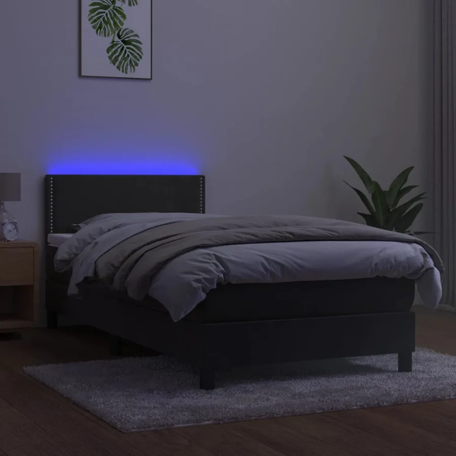 Sommier à lattes de lit avec matelas et LED Gris foncé 90x200cm - 3